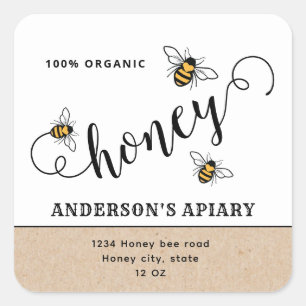 Simple Modern script Honey bee apiary Square Sticker