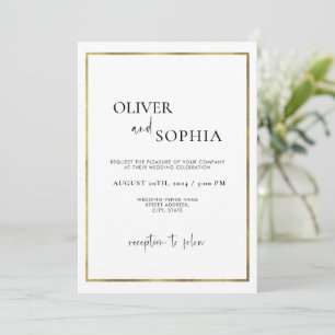 Simple Modern Script Minimalist Gold Frame Wedding Invitation
