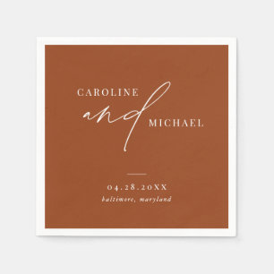 Simple Modern Script Names Boho Brown Wedding Napkin