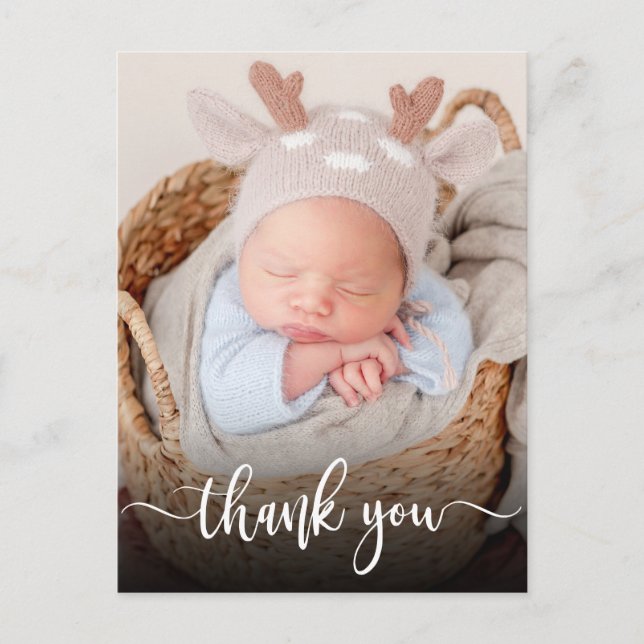 Simple Modern Script Newborn Baby Photo Thank You  Postcard (Front)