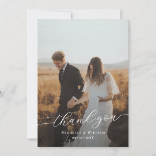 Simple Modern Script Overlay Photo Thank You Card