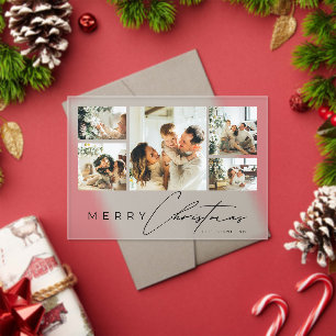 Simple Modern Script Photo Collage Christmas Card Acrylic Invitations