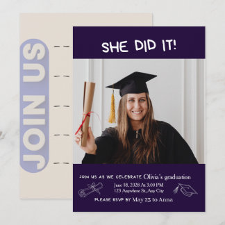 Simple Modern Script Photo Portrait Graduation Invitation