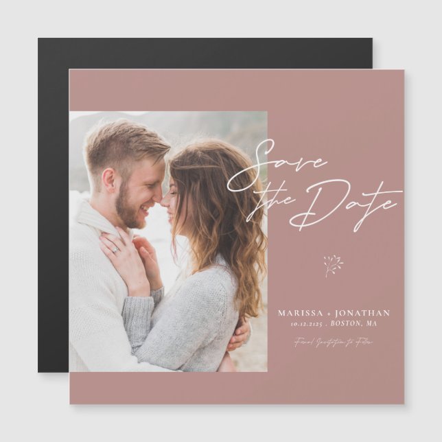 Simple Modern Script Photo Save The Date  (Front/Back)