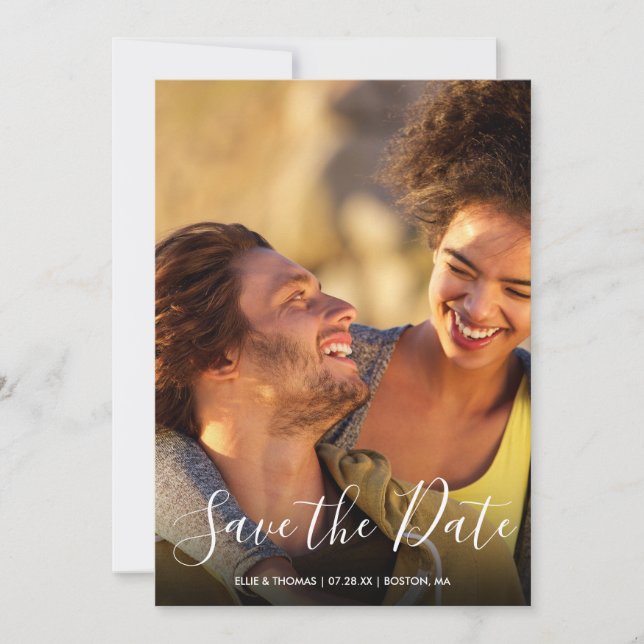Simple Modern Script Photo Save The Date (Front)