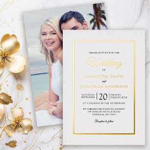 Simple Modern Script Photo Wedding Gold Foil Invit