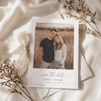 Simple Modern Script Rustic Boho Photo Wedding Save The Date