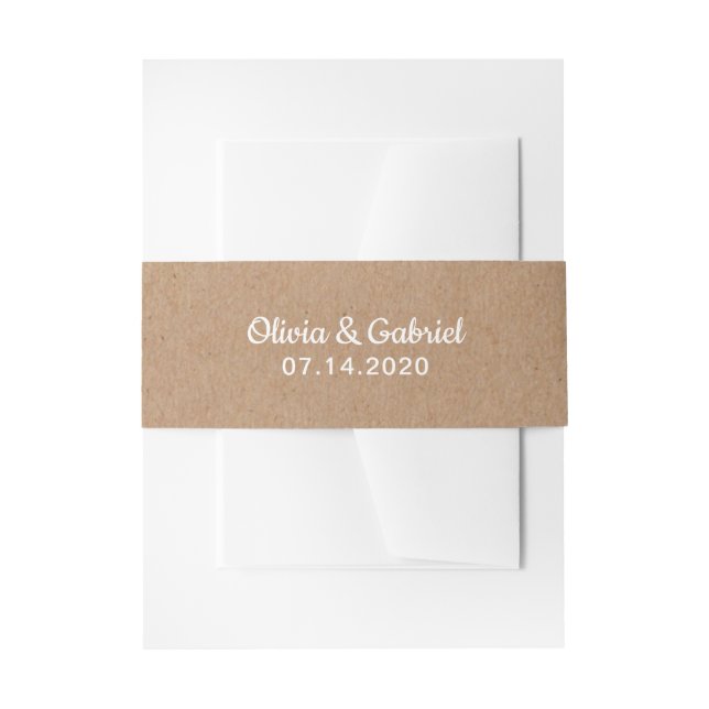 Simple modern script rustic kraft Wedding Invitation Belly Band (Front Example)