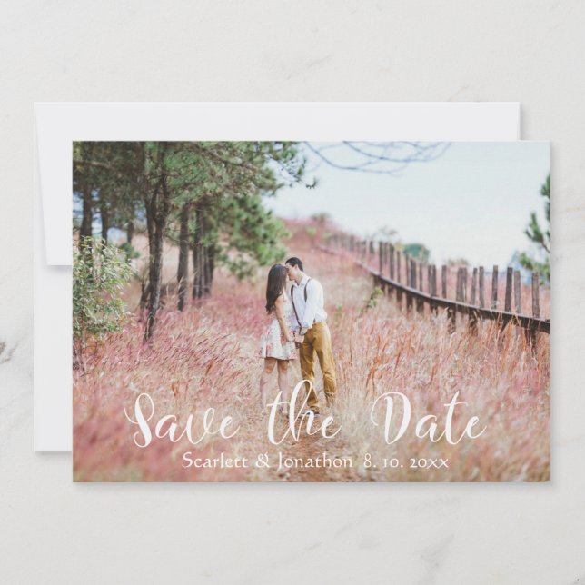 Simple Modern Script Save The Date Wedding Card (Front)