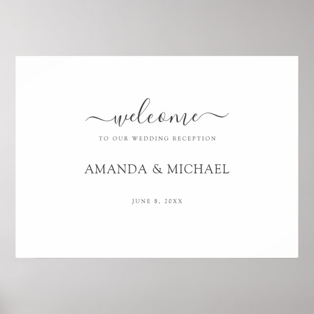 Simple Modern Script Wedding Reception Welcome Poster (Front)