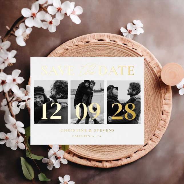 Simple Modern Script Wedding Save The Date Photo P Foil Invitation Postcard (Creator Uploaded)