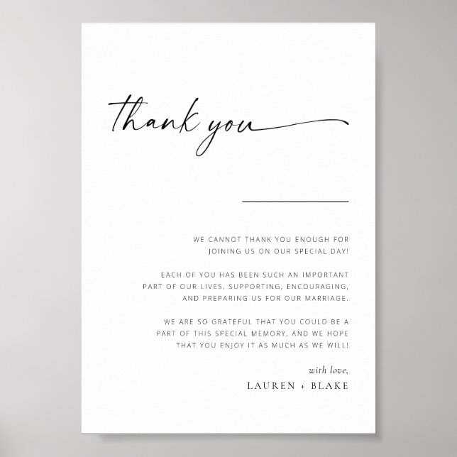 Simple Modern Script Wedding Thank You Sign (Front)