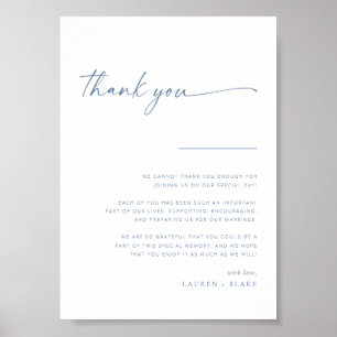 Simple Modern Script Wedding Thank You Sign   Blue