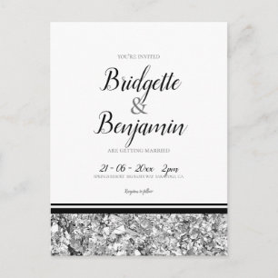 Simple Modern Silver and Black Wedding Postcard