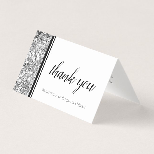Simple Modern Silver and Black Wedding Thank You (Front)