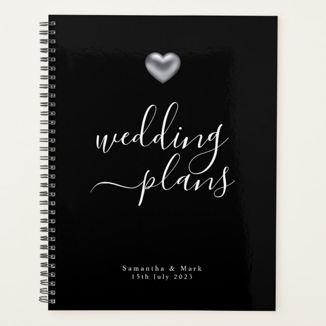 Simple Modern Silver Heart Wedding Planner (Front)