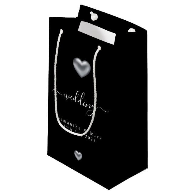 Simple Modern Silver Heart Wedding Small Gift Bag (Front Angled)