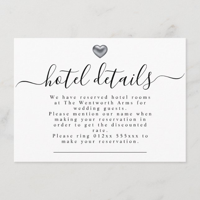 Simple Modern Silver Heart Wedding Stationery Enclosure Card (Front)