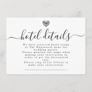 Simple Modern Silver Heart Wedding Stationery Enclosure Card