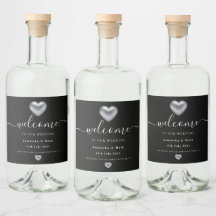 Simple Modern Silver Heart Wedding Wine Label