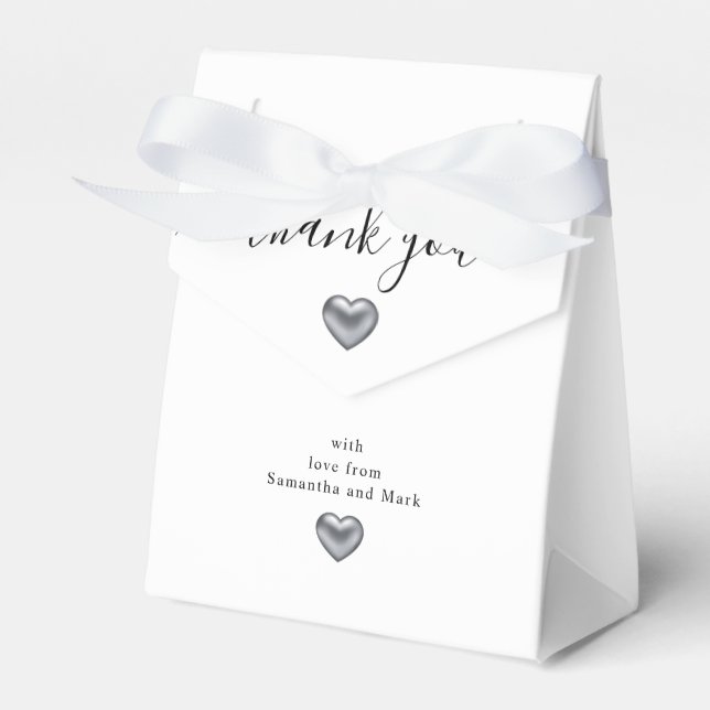 Simple Modern Silver Heart White Wedding Favor Box (Front Side)