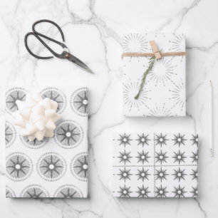 Simple Modern Silver Starburst Christmas Wrapping Paper Sheet