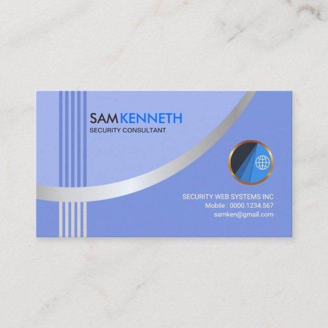 Simple Modern Silver Wave Security Consultant Business Card (Front)