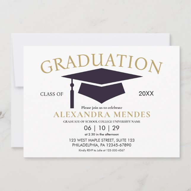 Simple Modern Simple Gold Script Graduation Party Invitation (Front)