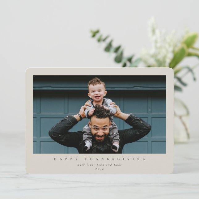 Simple Modern Single Photo Happy Thanksgiving Holiday Card (Standing Front)