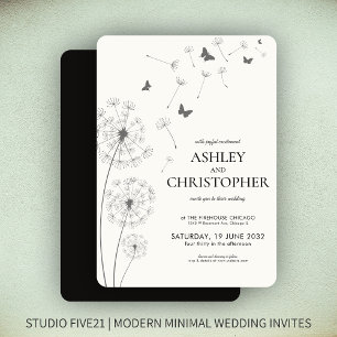 Simple Modern Smoke Black Dandelion Wedding Invitation