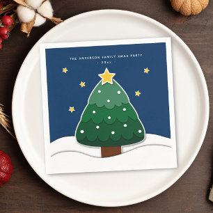 Simple Modern Snowy Christmas Tree Party Napkin