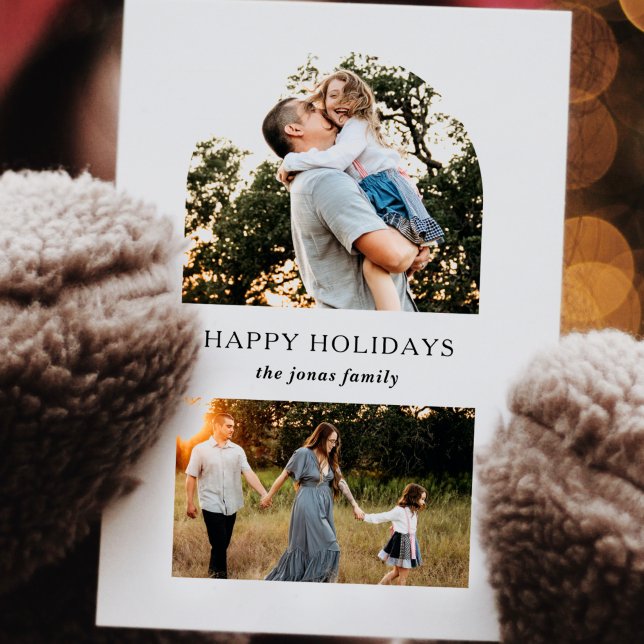 Simple Modern  Split Arch Two Photo  Holiday Card (Creator Uploaded)