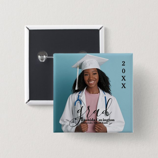 Simple Modern Square Graduation Photo 2 Inch Square Button (Front & Back)