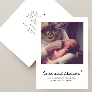 Simple Modern Square Photo Baby Shower Thank You Card