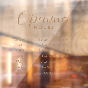 Simple Modern Store Opening Hours handwritten text Window Cling