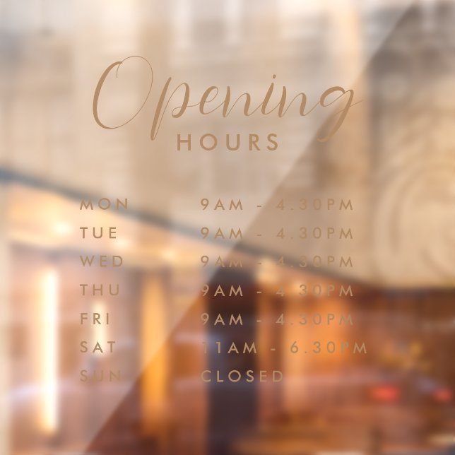 Simple Modern Store Opening Hours handwritten text Window Cling (Sheet 2)