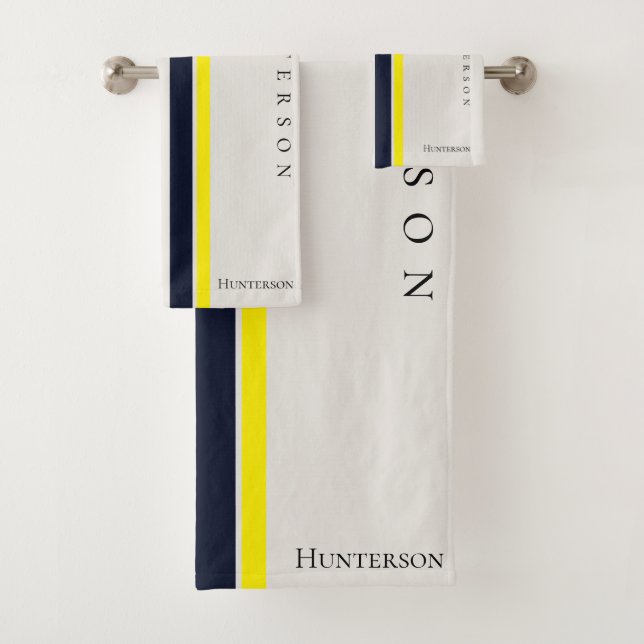 Simple Modern Style Yellow, Black & White Coastal Bath Towel Set (Insitu)