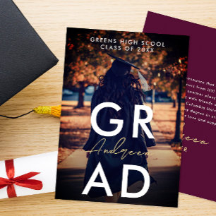 Simple Modern Stylish Burgundy Graduation Photo Announcement
