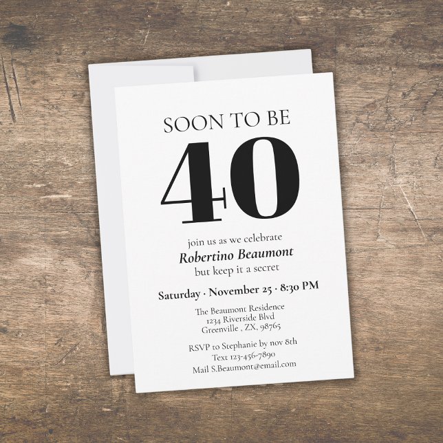 Simple Modern Surprise 40th Birthday Party Invitation (Creator Uploaded)
