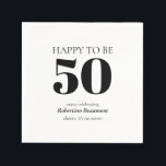 Simple Modern Surprise 50th Birthday Party Napkin<br><div class="desc">This simple yet modern surprise 50th birthday napkin is designed with elegance and fun in mind. A bold “50” in classic serif font takes center stage, with “happy to be” above and “welcome to celebrate” with the honoree’s name below, finished with the phrase “shhhh, it's still a secret.” Set on...</div>