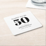 Simple Modern Surprise 50th Birthday Party Square Paper Coaster<br><div class="desc">This simple yet modern surprise 50th birthday paper coaster is designed with elegance and fun in mind. A bold “50” in classic serif font takes center stage, with “happy to be” above and “welcome to celebrate” with the honoree’s name below, finished with the phrase “cheers, it's no secret.” Set on...</div>