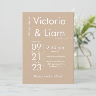 Simple Modern Tan Beige Wedding Invitation