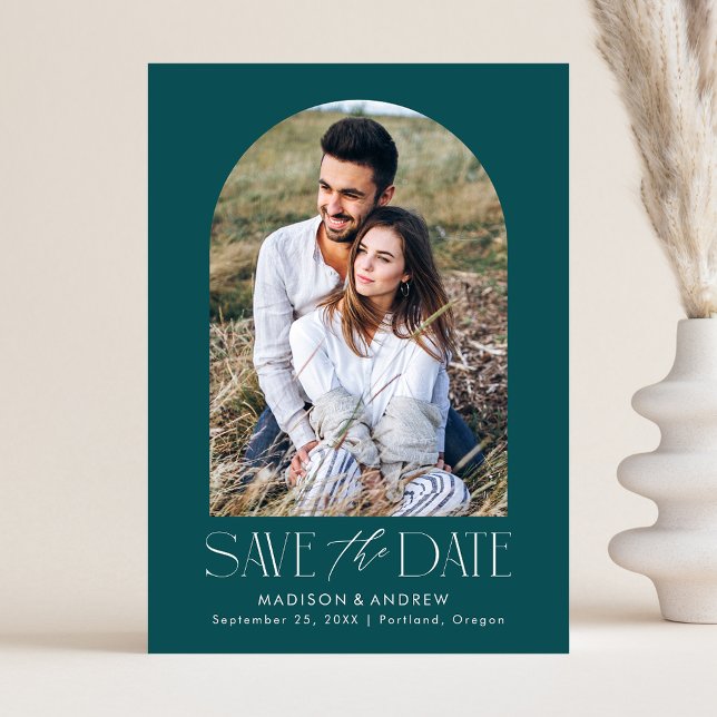 Simple Modern Teal Arch Photo Save The Date (Creator Uploaded)