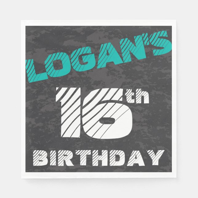 Simple Modern Teal & Black Teen Boy Birthday Napkin (Front)