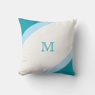 Simple Modern Teal Blue Striped Monogram Throw Pillow
