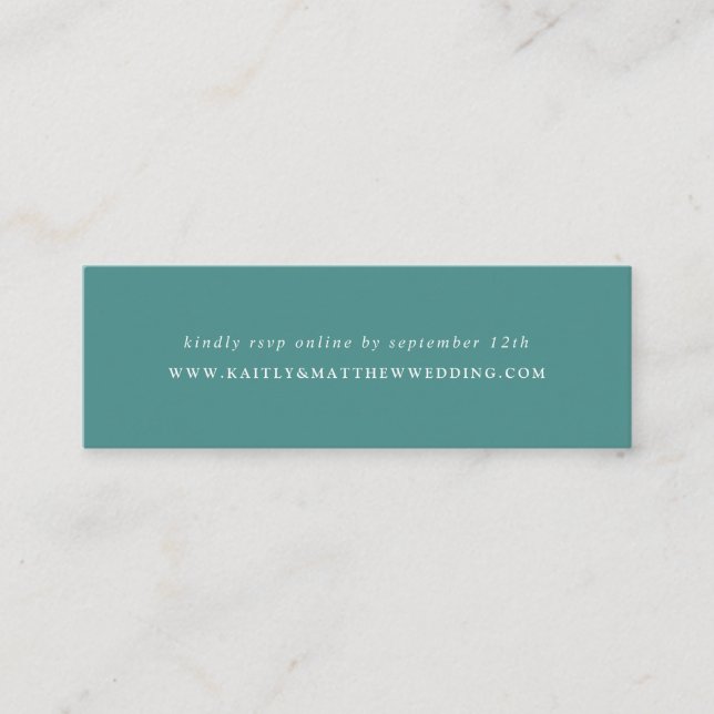 Simple Modern Teal Green Wedding Website Mini Business Card (Front)