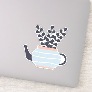 Simple modern teapot with plant pastel