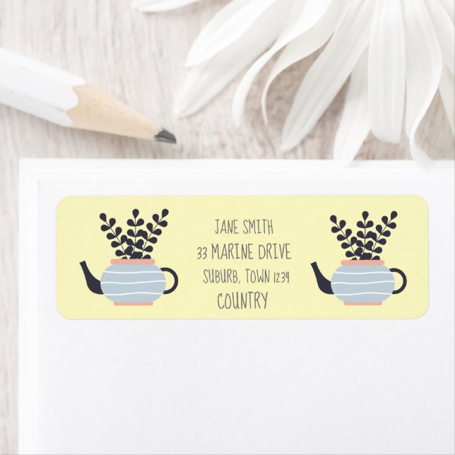 Simple modern teapot with plant pastel (Insitu)