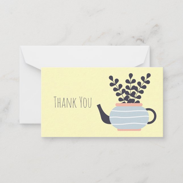Simple modern teapot with plant pastel card (Front)
