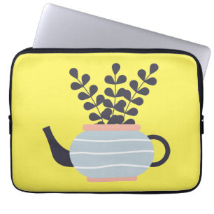 Simple modern teapot with plant pastel laptop sleeve